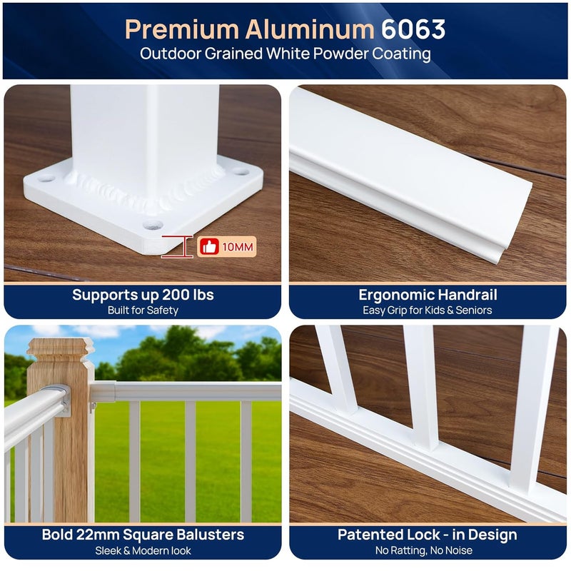 Egadis 2 Pack 42 in.x 2.56 in. x 2.56 in. Deck Railing Post with Screws, Aluminum Railing Post, White Outdoor Textured Powder-Coat Finish Stair Post for Decks, Porches & Balconies (2 Post) - Image 4